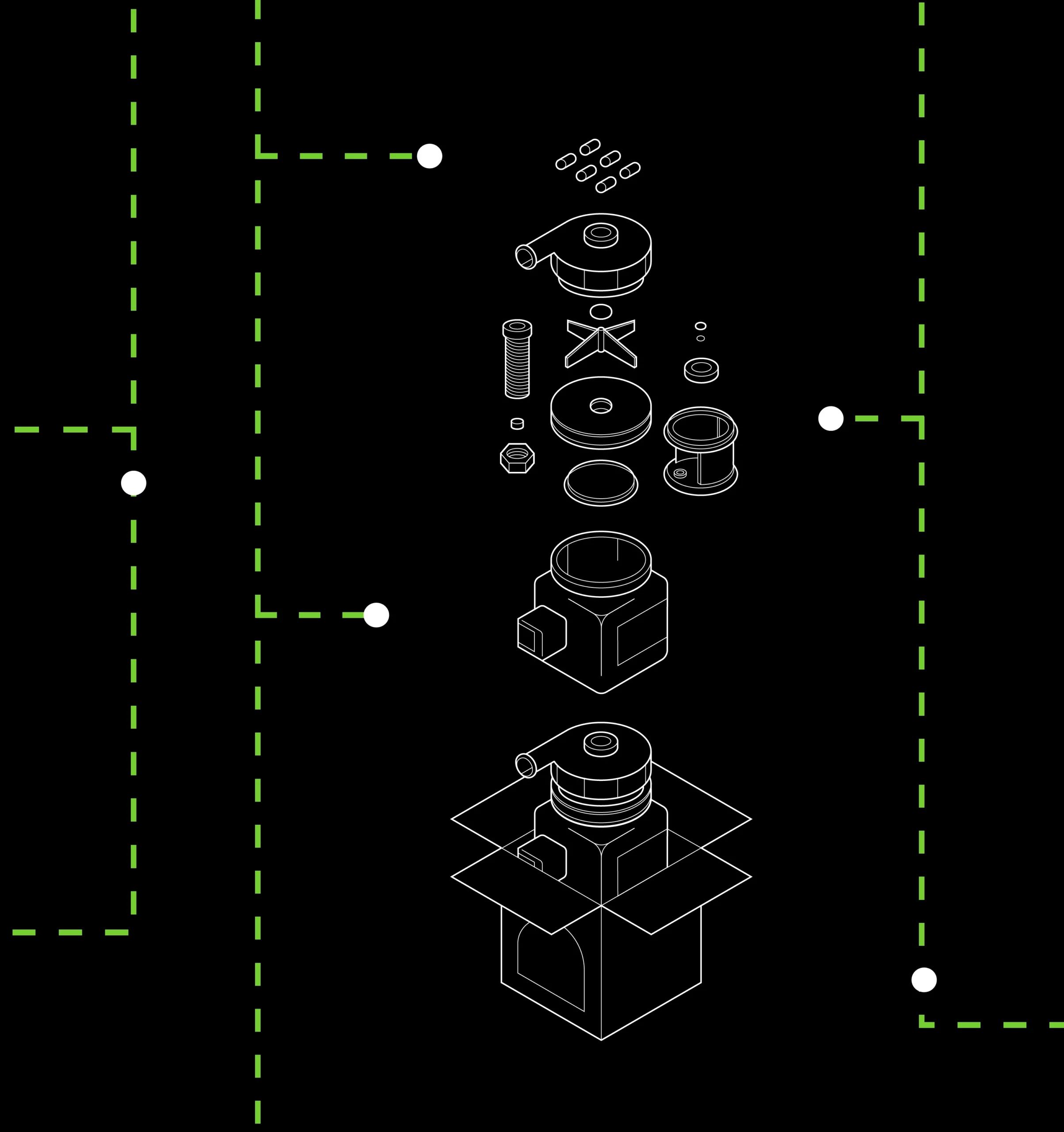 A line-art illustration showing an expanded view of a mechanical part assembly with individual components