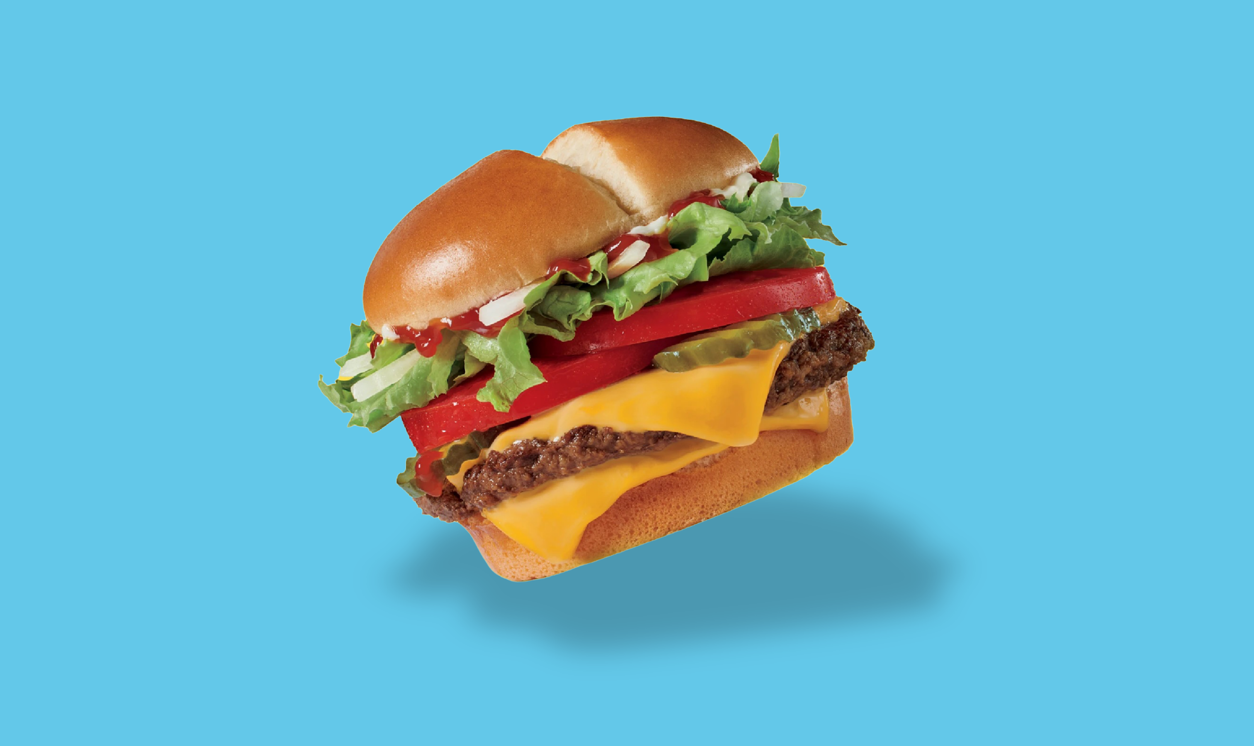 A burger with lettuce and tomato