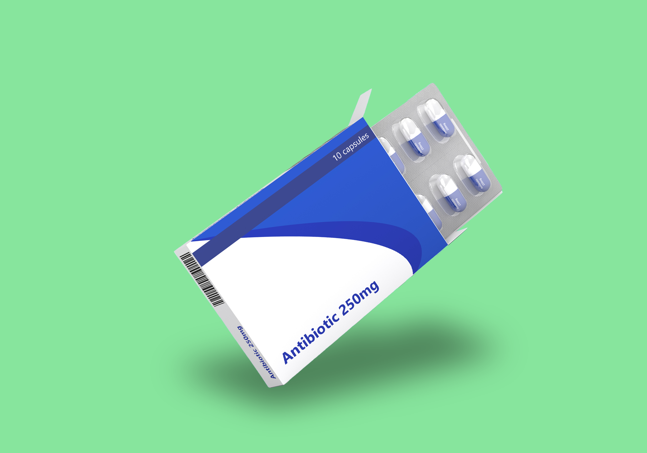 A package of pills on a green background