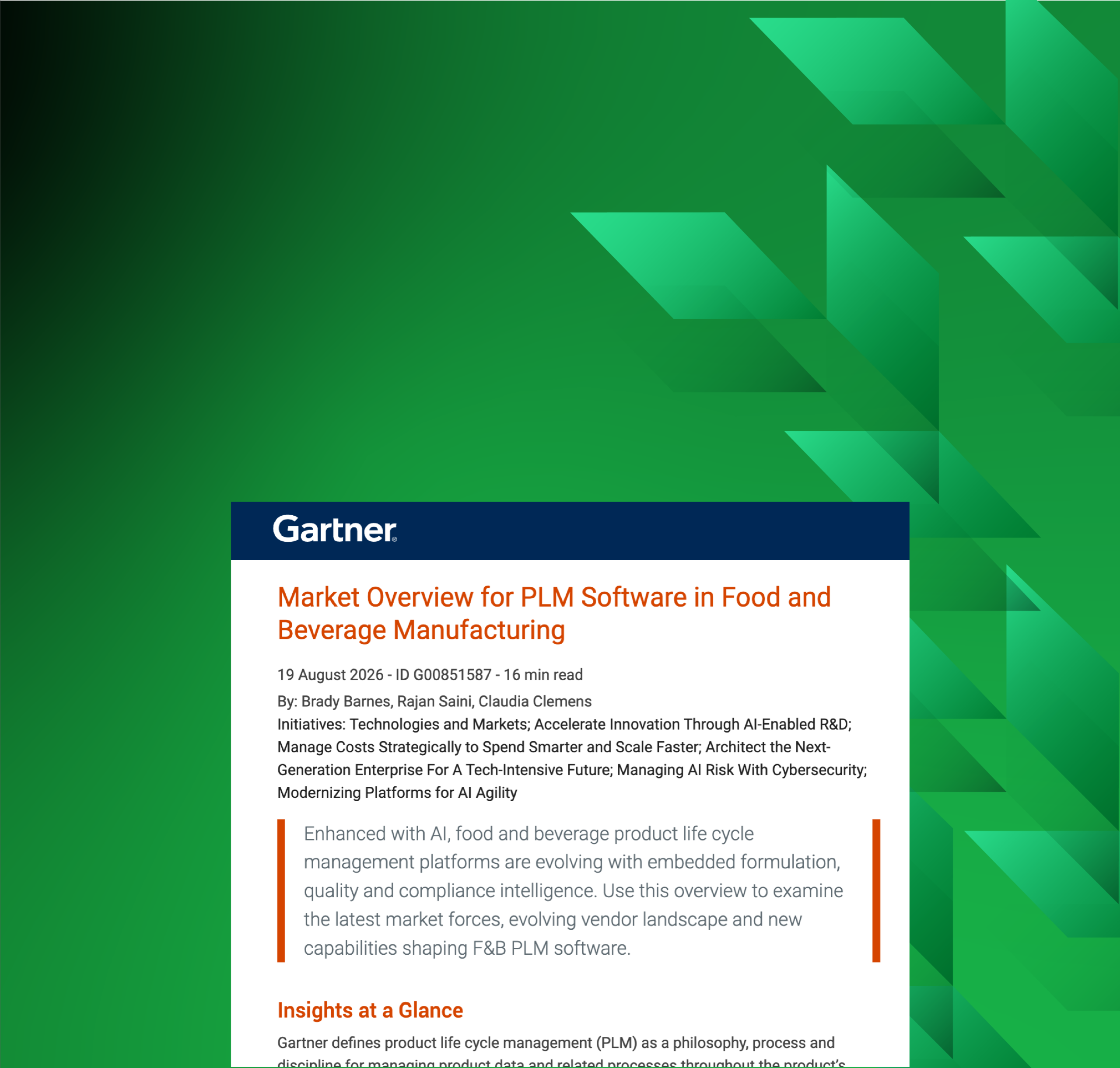 Gartner®: Market Overview for PLM Software in Food and Beverage Manufacturing