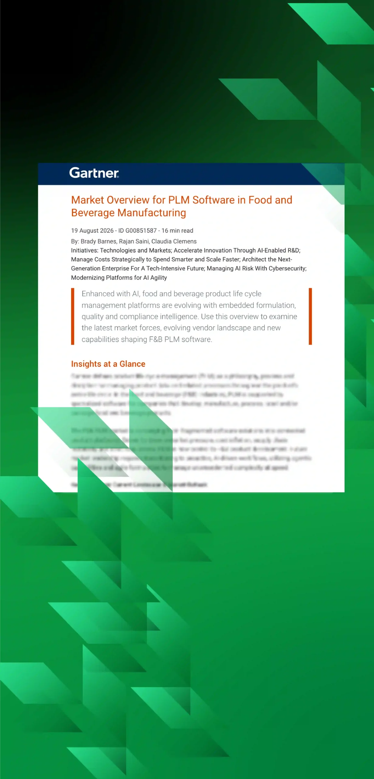 Gartner®: Market Overview for PLM Software in Food and Beverage Manufacturing