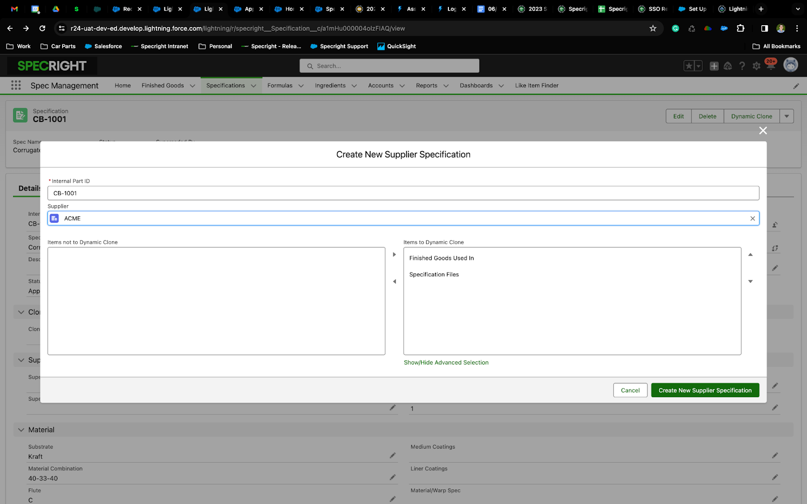 Supplier Specifications feature in Specright platform