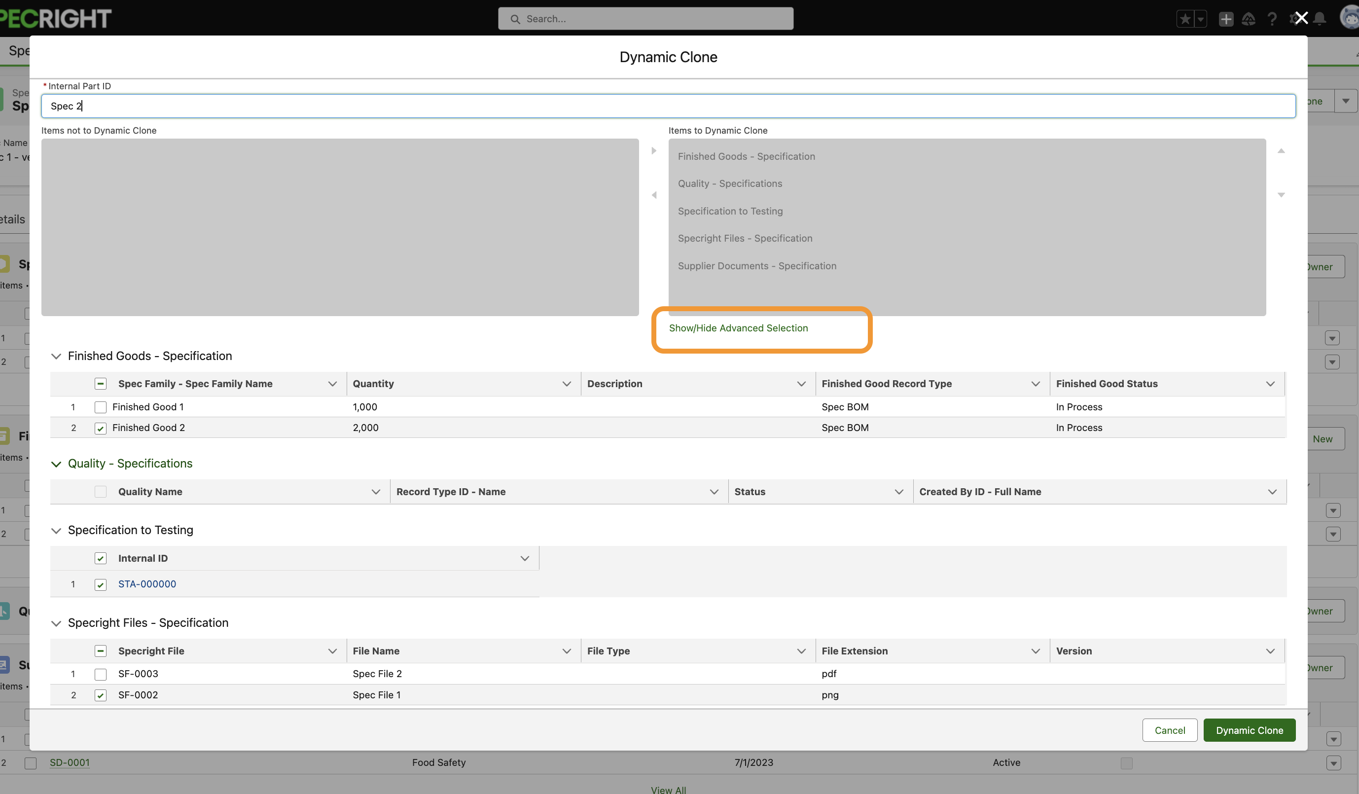 customer supersede and dynamic clone feature in Specright platform