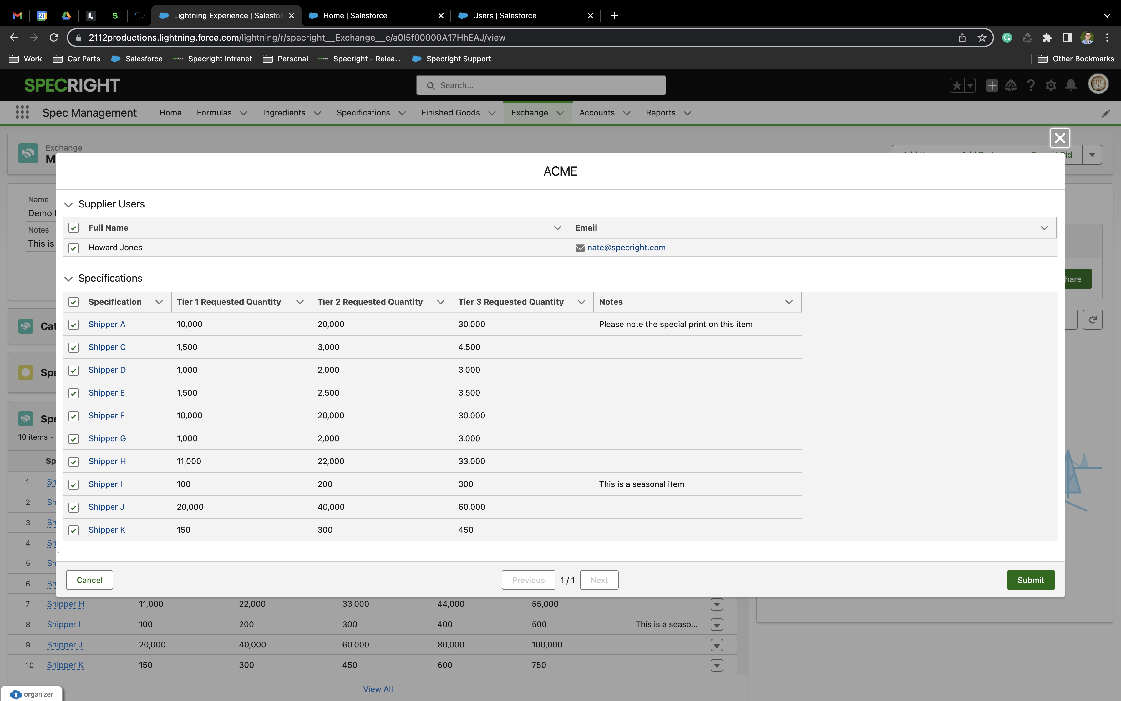 Supplier collaboration bid process feature in Specright platform