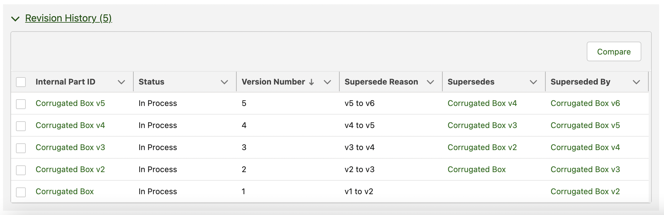 revision management feature in specright platform