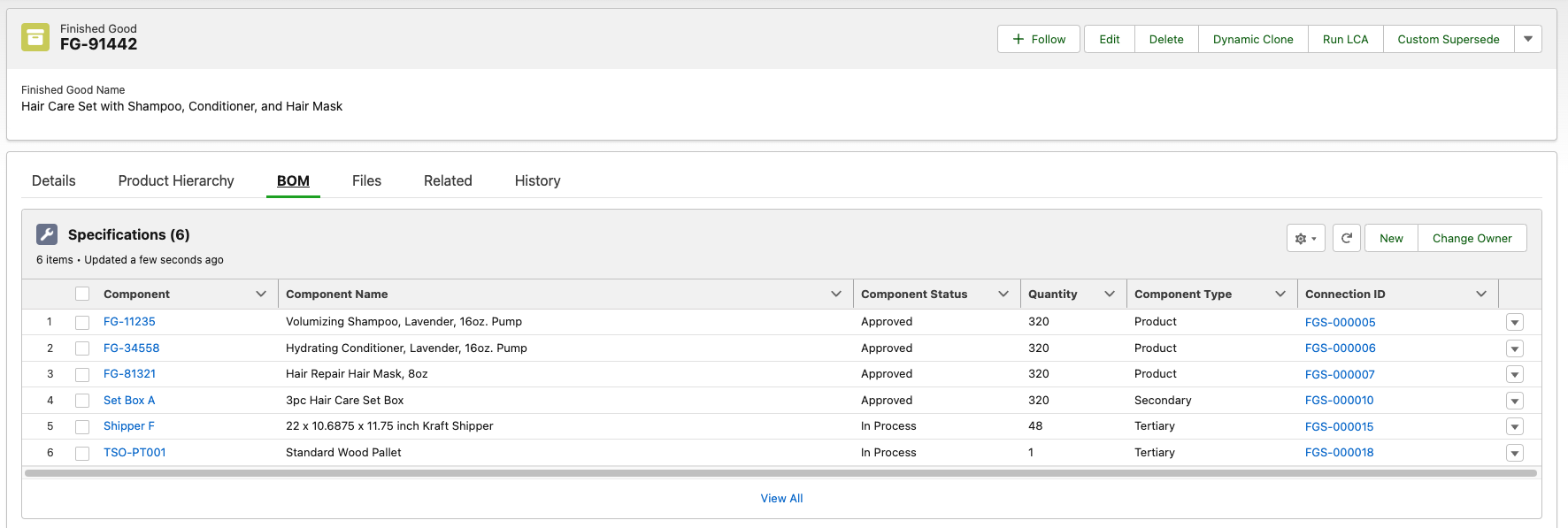 linked finished goods to BOMs in Specright platform