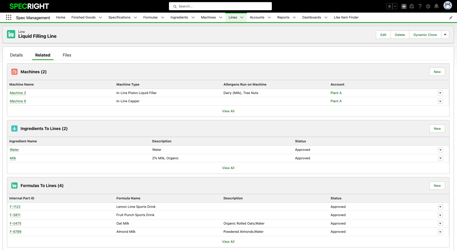 machinery specs in specright platform